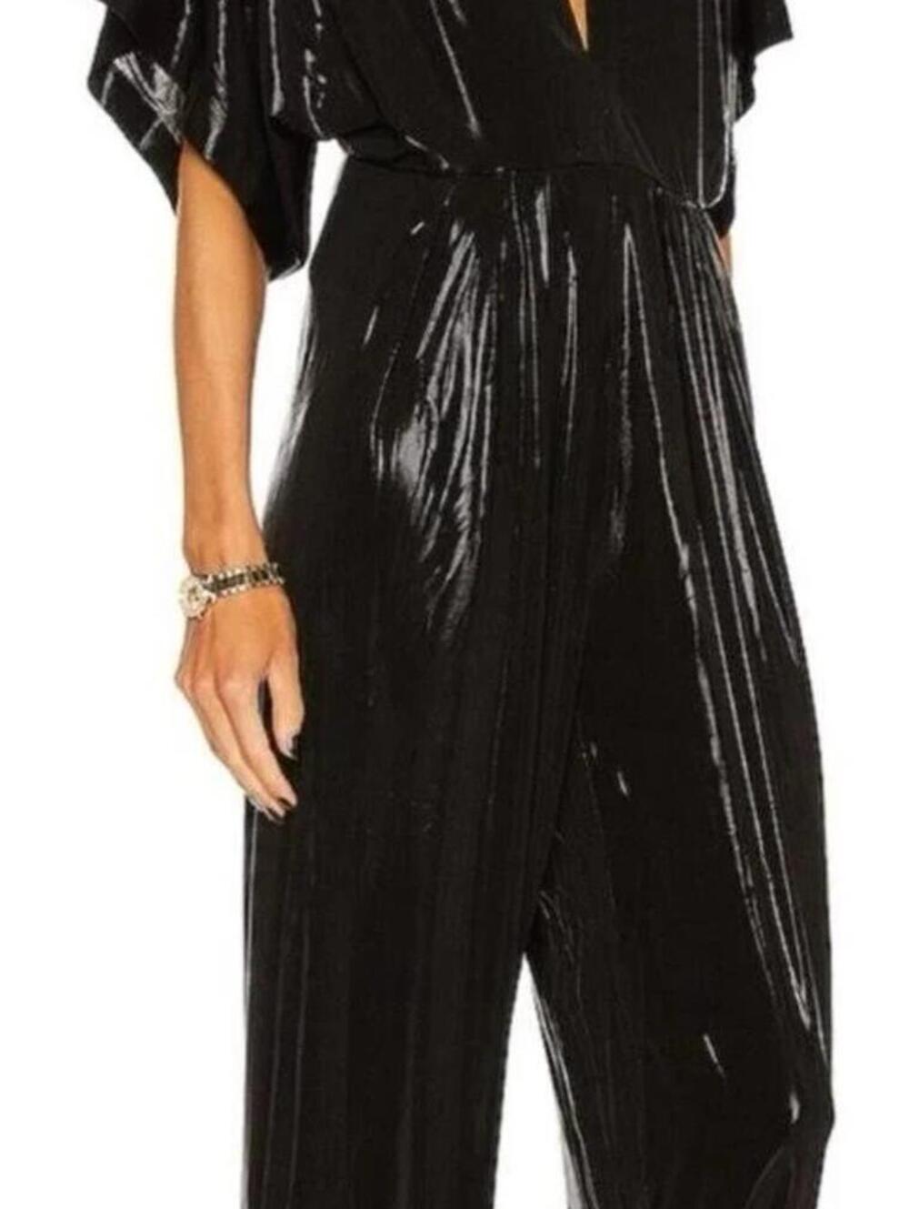 Norma Kamali Rectangle Jog V Neck Sleeveless Shiny Black Jumpsuit XS